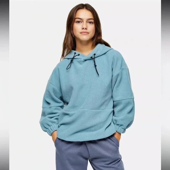 NWT!! Topshop - Petite Oversized Fleeced Hoody - Blue - Size 4-6 - Picture 1 of 10